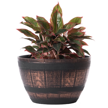 Gardenised Brown Outdoor Rustic Half Barrel Flower Garden Planter Bowl, Plastic, Medium QI004113.M